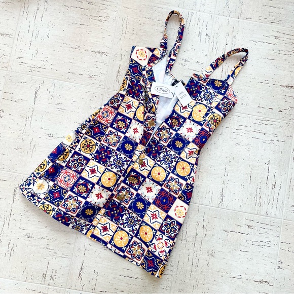 CIDER Retro 60s Patchwork Medallion Print Mod Mini A-Line Jumper Dress S - Picture 6 of 12